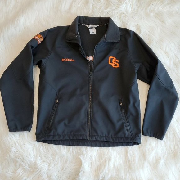 Columbia Mens Jacket M Black Blue Full Zip High Neck Oregon Beavers - Picture 1 of 12